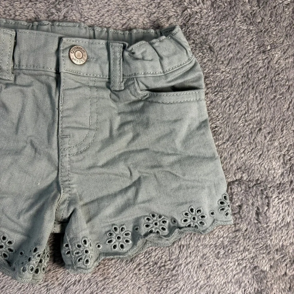 OshKosh B'gosh Toddler Girls Sage Green Eyelet Scalloped Hem Shorts 3T
